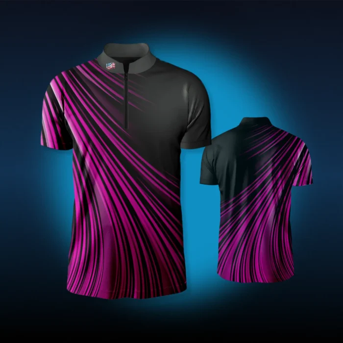 Front and back view of the Pink Wave Performance Jersey on a blue background