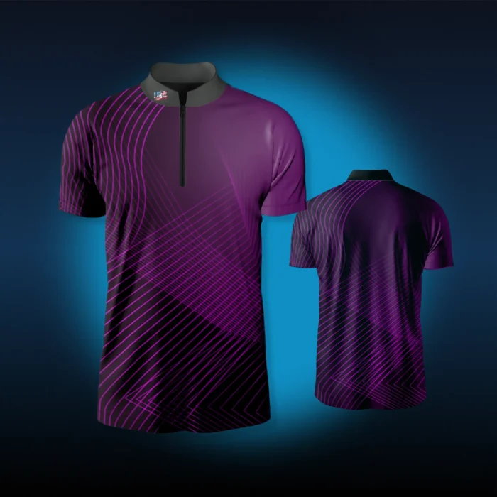 Front and back view of the Black Purple Power Performance Jersey on a blue background